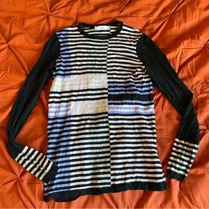 VINCE STRIPED MULTICOLOR ABSTRACT LONG SLEEVE MERINO WOOL TOP